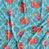 Ice Blue 3D Rose Jaal Digital Printed Fabric Supplier